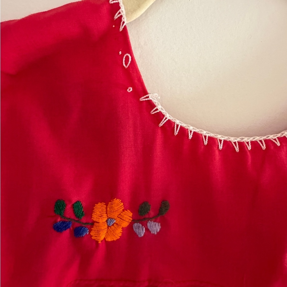 Vintage Mexican Red Embroidered Mini Dress Huipil handmade XS floral - Picture 5 of 7